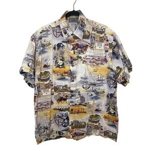 Vintage High Seas  San Diego Landmarks Tourist AOP Print Button Up Shirt M